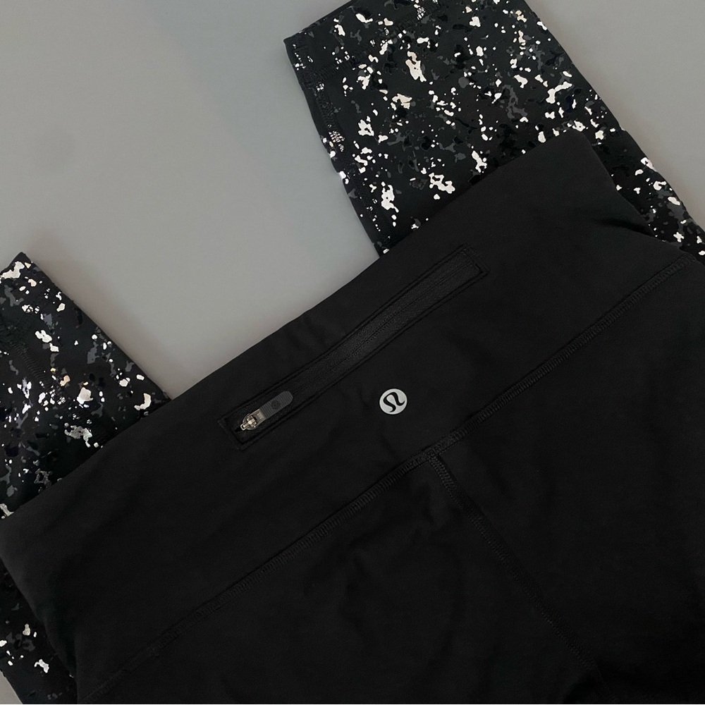 🖤🤍 Lululemon Black Splatter Print Crop Leggings – Women’s Size 6 (21”) 🖤🤍